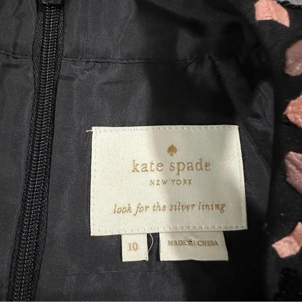 Kate Spade Dress By The Pool Black Mosaic Floral Embroidered Shift Dress Size 10